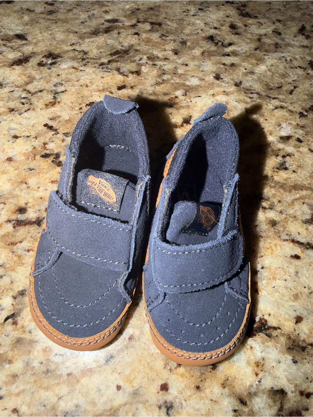Vans Kids Navy Suede Moccasin-Style Slip-Ons with Tan Sole